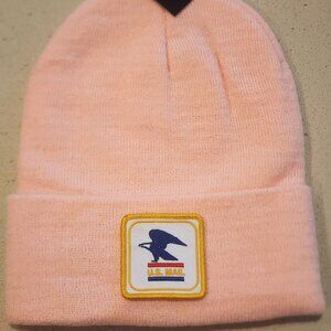 U.S. MAIL Patched Knit Cuffed Beanie in Soft Pink